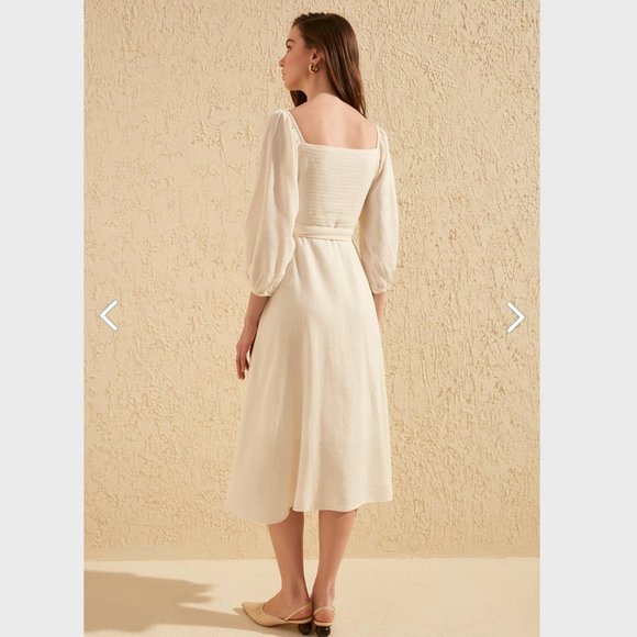 Organic Ecru Belted Buttoned Maxi Dress - Picture 5 of 10